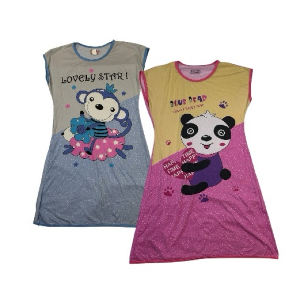 Kitschy Y2K Cozy Soft Fun Cartoon Night Gown Pajama Dress Bundle Betsy TW (2) XL